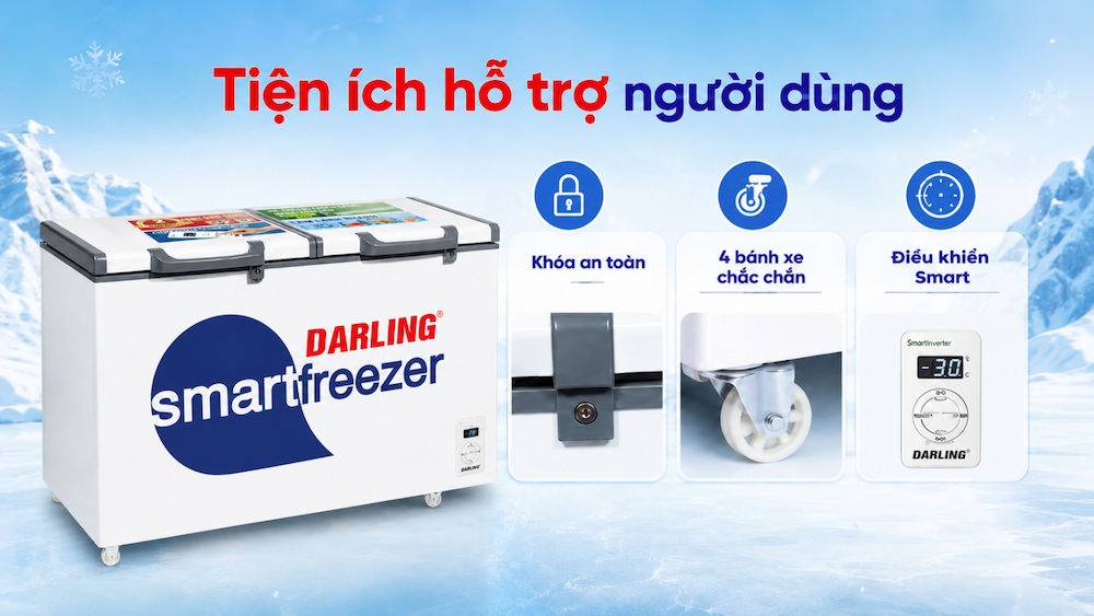 DMF-3699WS trang bị khóa an toàn và bánh xe