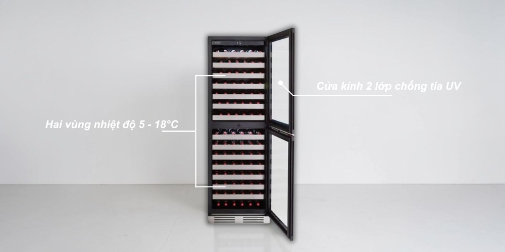 Kadeka KN165T hai vùng nhiệt độ linh hoạt từ 5 - 18°C tiện lợi sử dụng