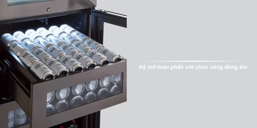 KM80WBC có kệ mở toàn phần với chức năng đóng êm