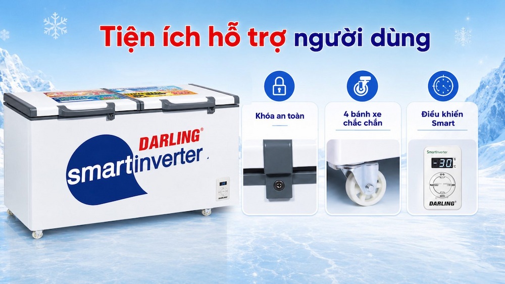 Tủ Đông 1050 Lít DMF-1079ASI có bánh xe di chuyển 