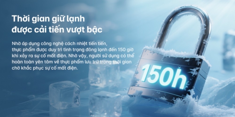 Tủ Đông Aqua AQF-C5701EN giữ lạnh lên đến 150 giờ sau khi mất điện