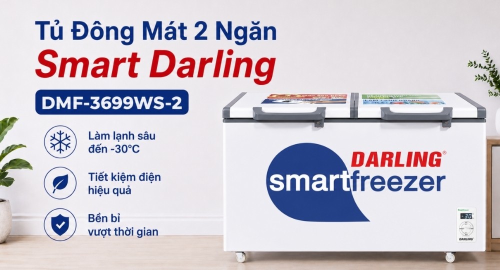 Tủ Đông Darling DMF-3699 WS-2 thiết kế 1 ngăn mát, 1 ngăn đông