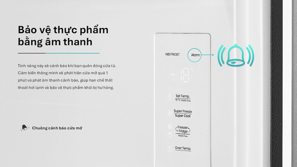 Tủ đông Hisense cảnh báo khi cửa mở