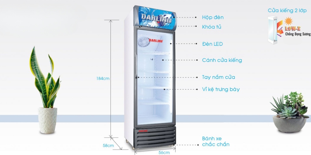 Tủ Mát Darling 320 Lít DL-3200A thiết kế gọn gàng, cửa kính trong suốt