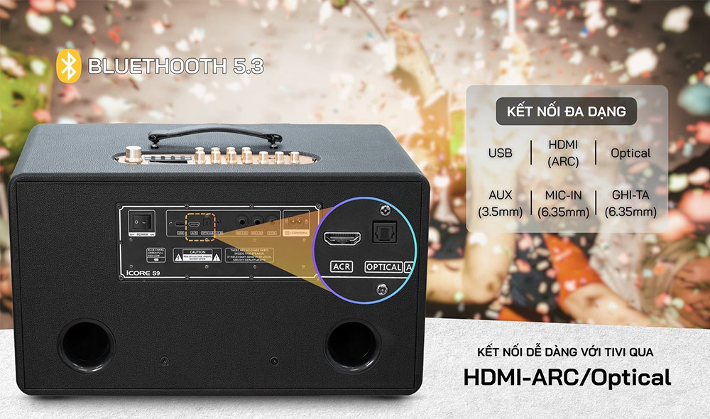 Kết nối không dây và có dây loa Karaoke xách tay Icore S9