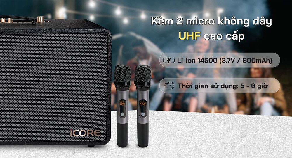 2 micro không dây UHF loa Karaoke xách tay Icore S9