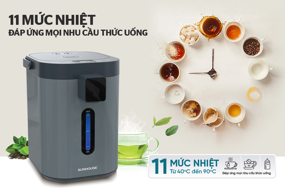 Bình Thủy Điện 3.2 Lít Sunhouse SHD1440 cung cấp 11 mức nhiệt