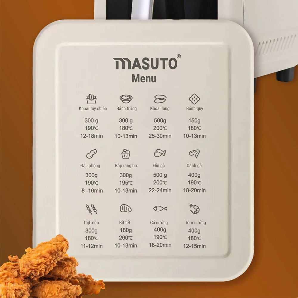 Nồi Chiên Không Dầu Masuto MSChef 6.0 Lít tích hợp 12 thực đơn cài đặt sẵn