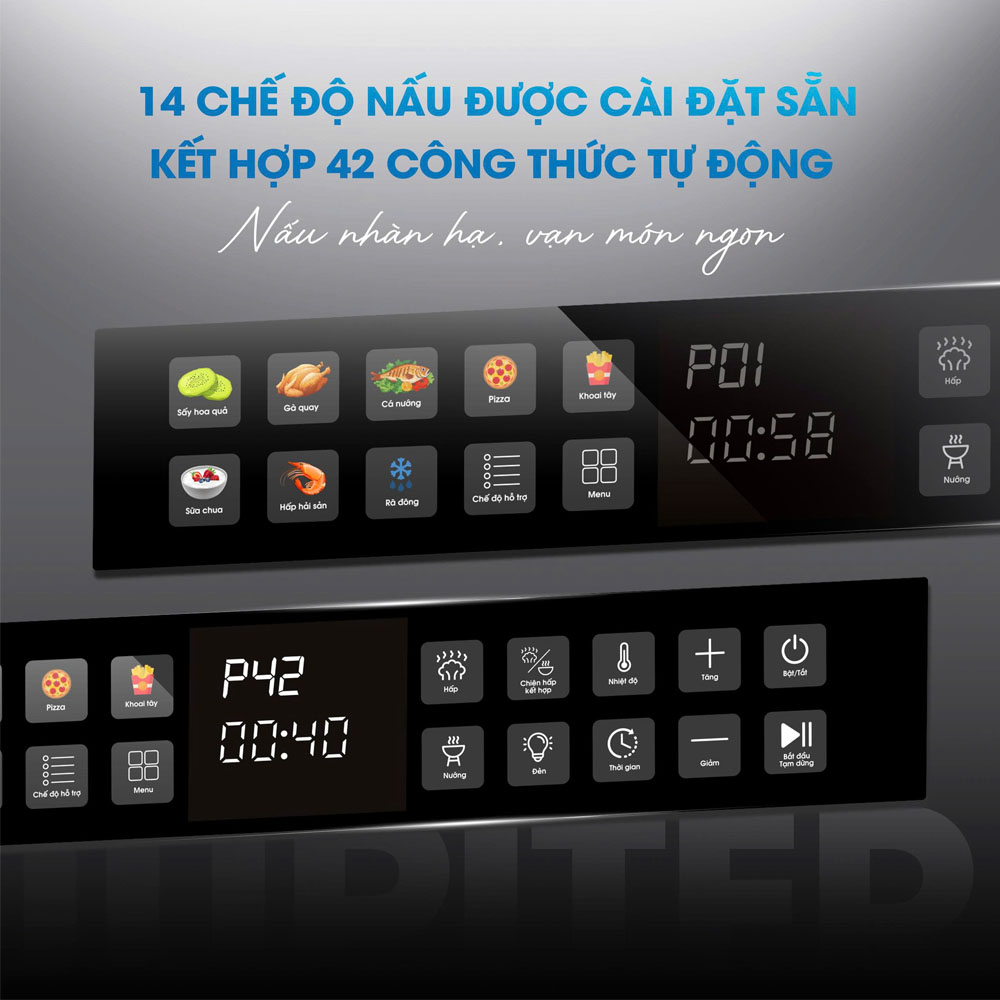 14 chế độ nấu kết hợp 42 công thức tự động hỗ trợ chế biến đa dạng món ăn