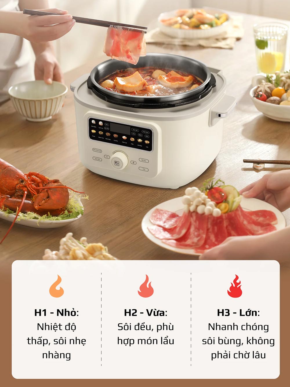3 mức công suất nhiệt tùy chỉnh