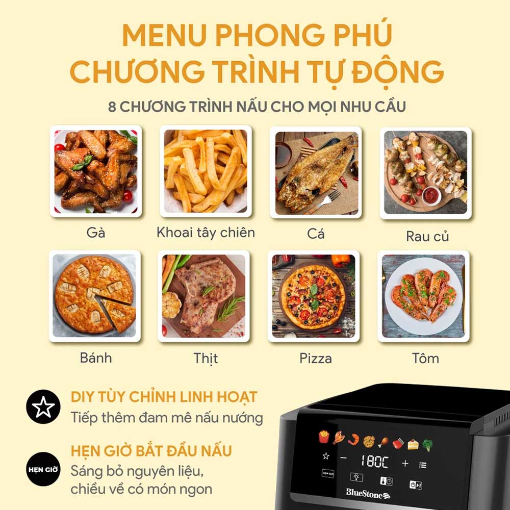 Nồi Chiên Không Dầu BlueStone AFB-5851 tích hợp 8 chương trình nấu