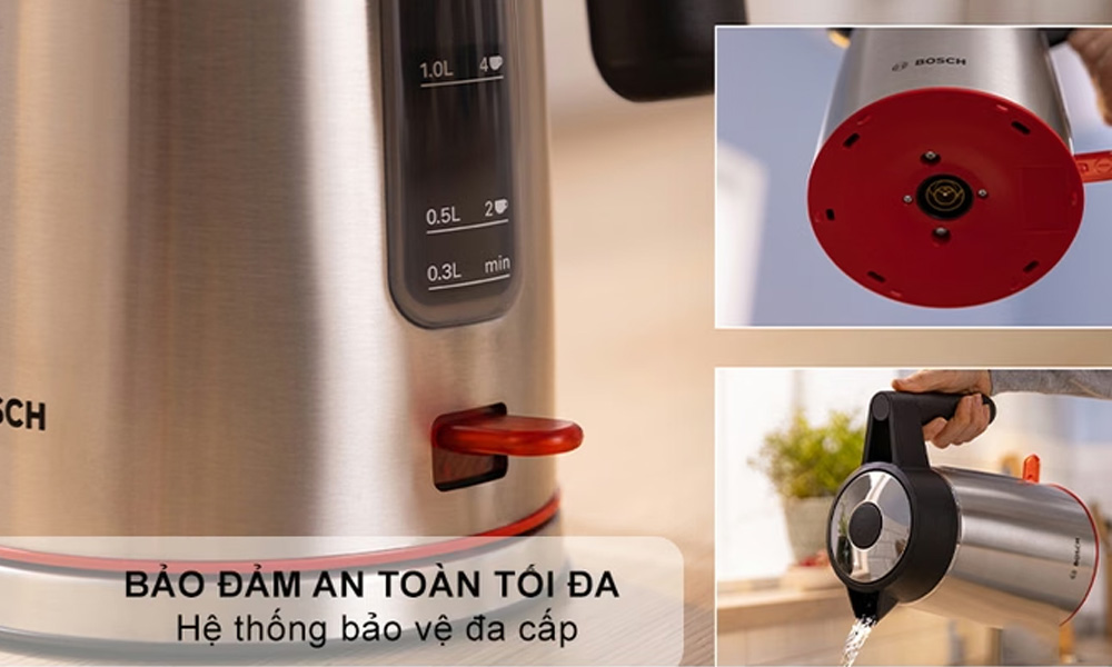 Cơ chế tự ngắt khi nước sôi, cạn nước hoặc quá nhiệt giúp bảo vệ thiết bị