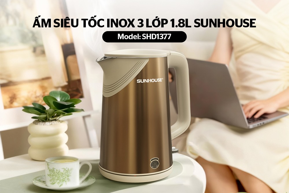 Ấm Siêu Tốc Inox 3 Lớp Sunhouse SHD1377 mang đến sự yên tâm