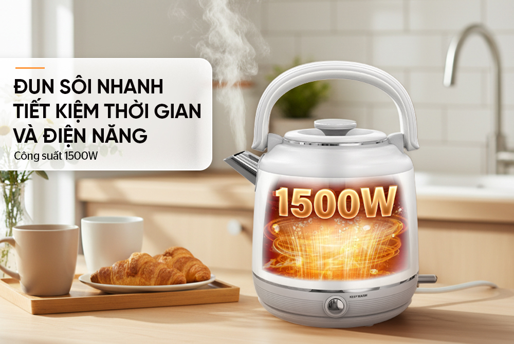 Ấm Siêu Tốc Inox Giữ Nhiệt Sunhouse SHD1392 có công suất 1500W