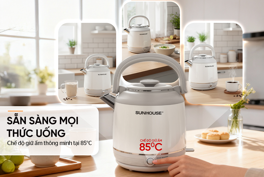 Chế độ giữ ấm đến 85°C thuận tiện pha chế thức uống