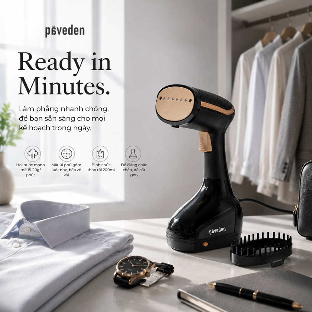 Bàn Ủi Hơi Nước Cầm Tay Paveden PGI-162CB sở hữu thiết kế hiện đại