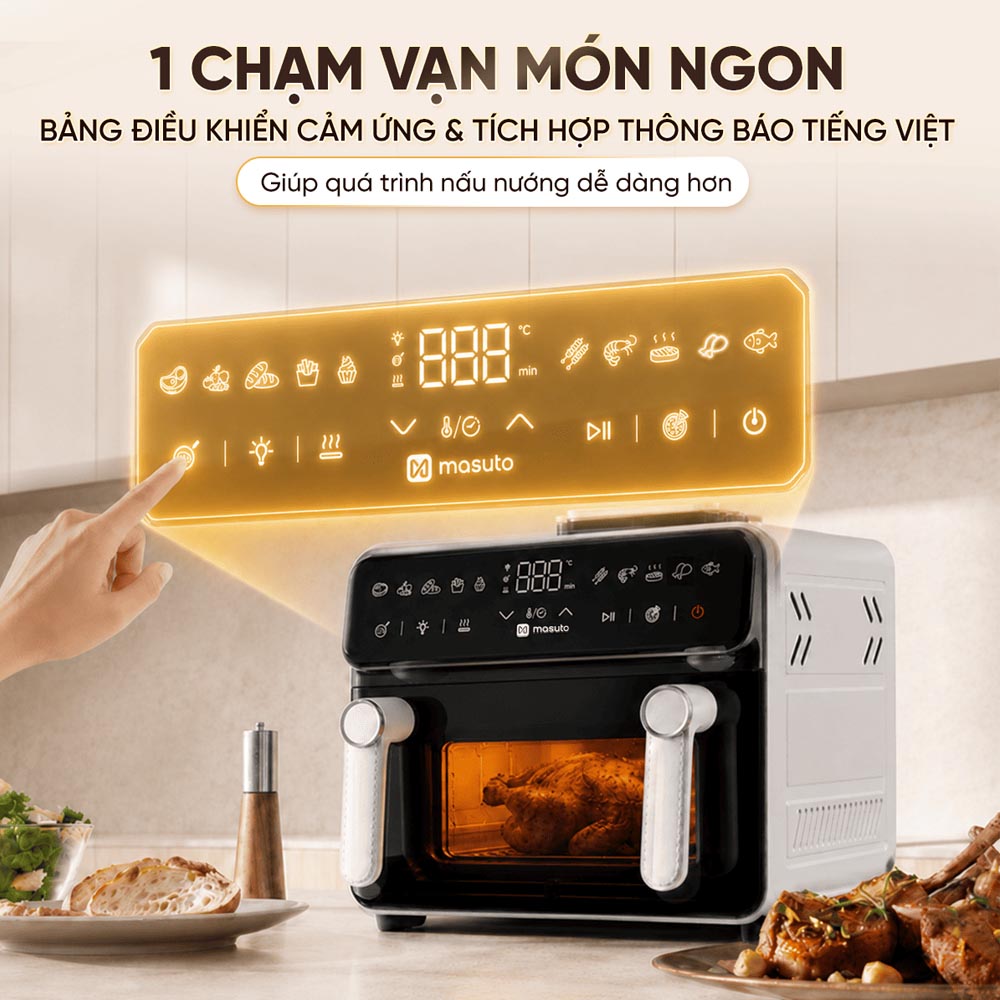 Nồi Chiên Không Dầu Masuto MSPPrimeAir trang bị bảng điều khiển cảm ứng
