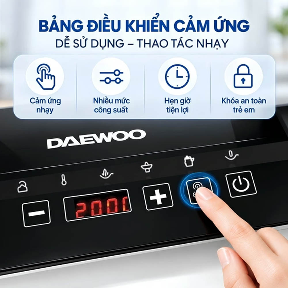 Bếp từ đơn Daewoo DWI1505B được trang bị bảng điều khiển cảm ứng