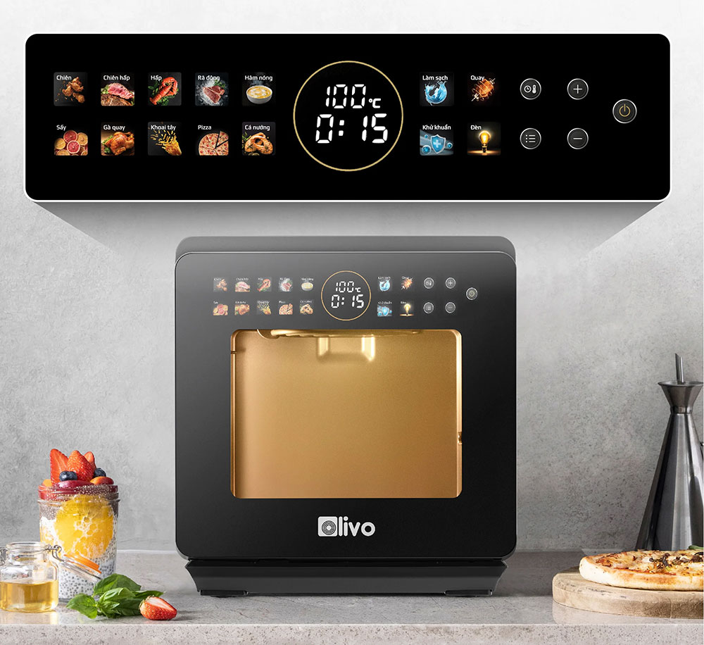 Màn hình OLED nồi chiên hơi nước OLIVO SF1600