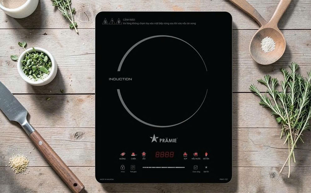 Bếp Điện Từ Đơn Pramie PRMY-1121 sở hữu thiết kế thanh lịch 