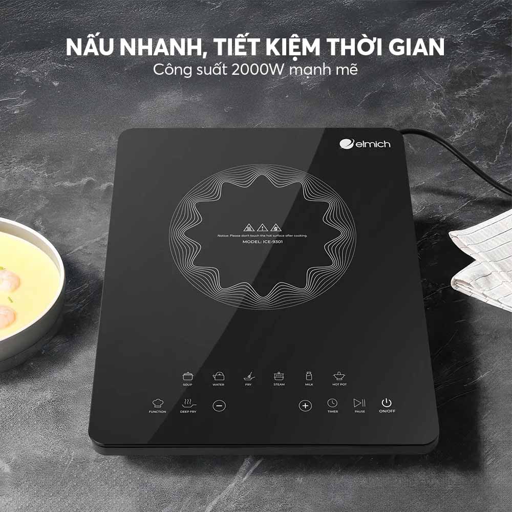 Công suất 2000W giúp gia nhiệt nhanh, rút ngắn thời gian nấu
