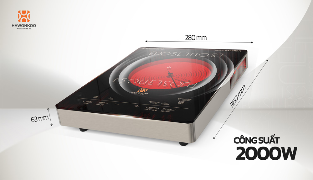 Công suất 2000W, cho khả năng gia nhiệt nhanh