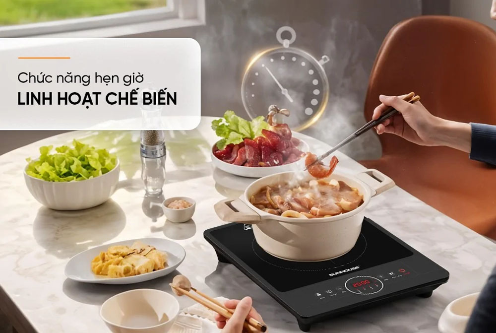 Chức năng hẹn giờ tối đa 3h giúp kiểm soát thời gian nấu