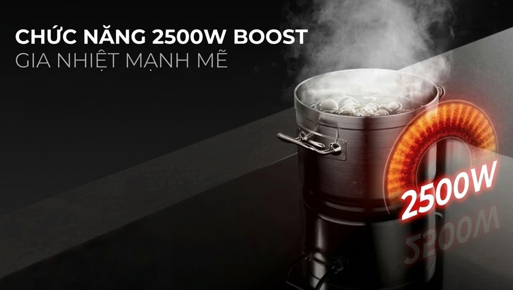 Chức năng Boost với công suất 2500W cho phép tăng nhiệt nhanh chóng