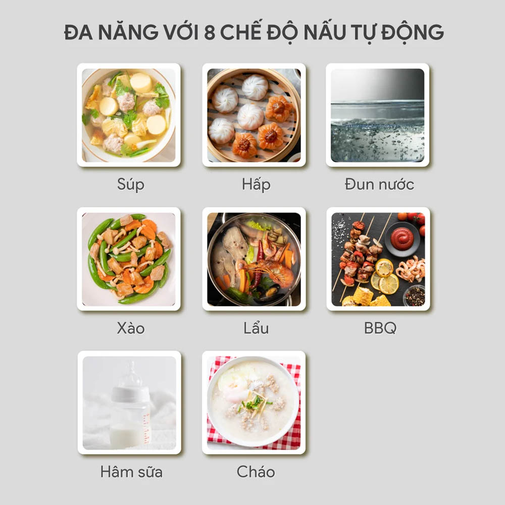 8 chế độ nấu hỗ trợ chế biến đa dạng món ăn 