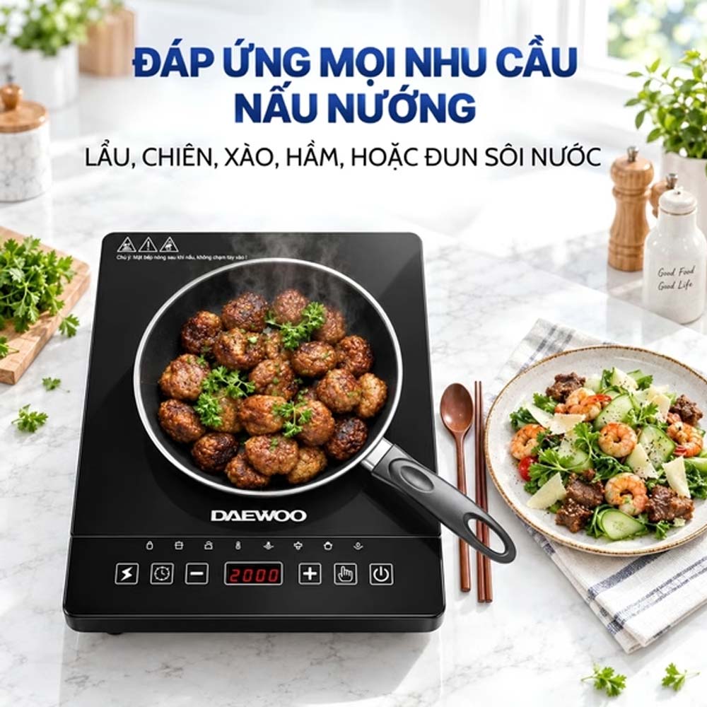 Bếp từ đơn Daewoo DWI-1505B được tích hợp 8 chức năng nấu đa dạng