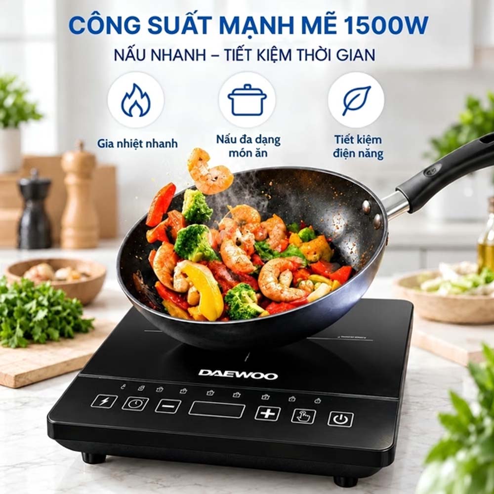 Bếp từ đơn Daewoo DWI-1505B hoạt động với công suất 1500W