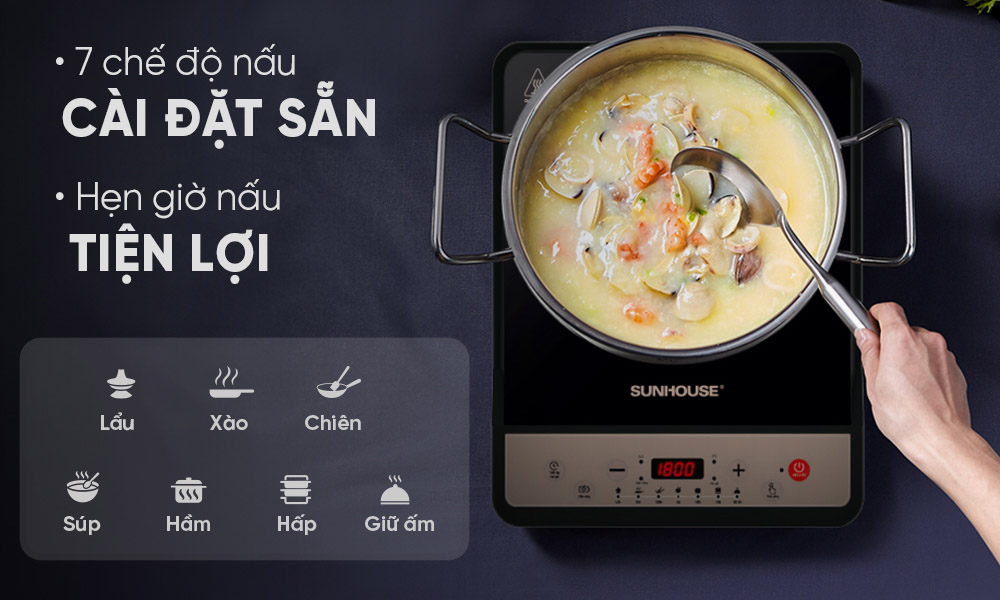 Bếp Từ Đơn Sunhouse SHD6156MT sở hữu công suất 1800W