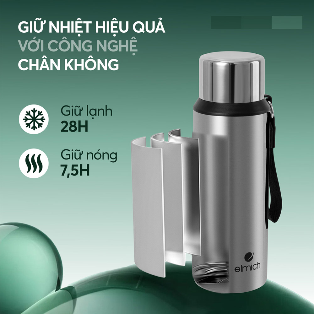 Bình Giữ Nhiệt Inox 316 Elmich EL1589SS 950ml giữ nhiệt vượt trội