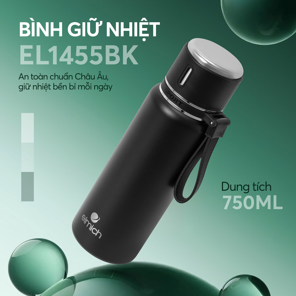 Bình Giữ Nhiệt Inox 304 Elmich EL1455BK có dung tích 750ml