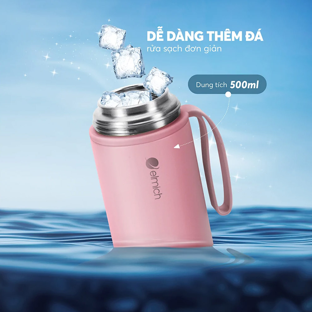 Dễ dàng thêm đá cho Bình Giữ Nhiệt Inox 316 Elmich EL8306PK 500ml