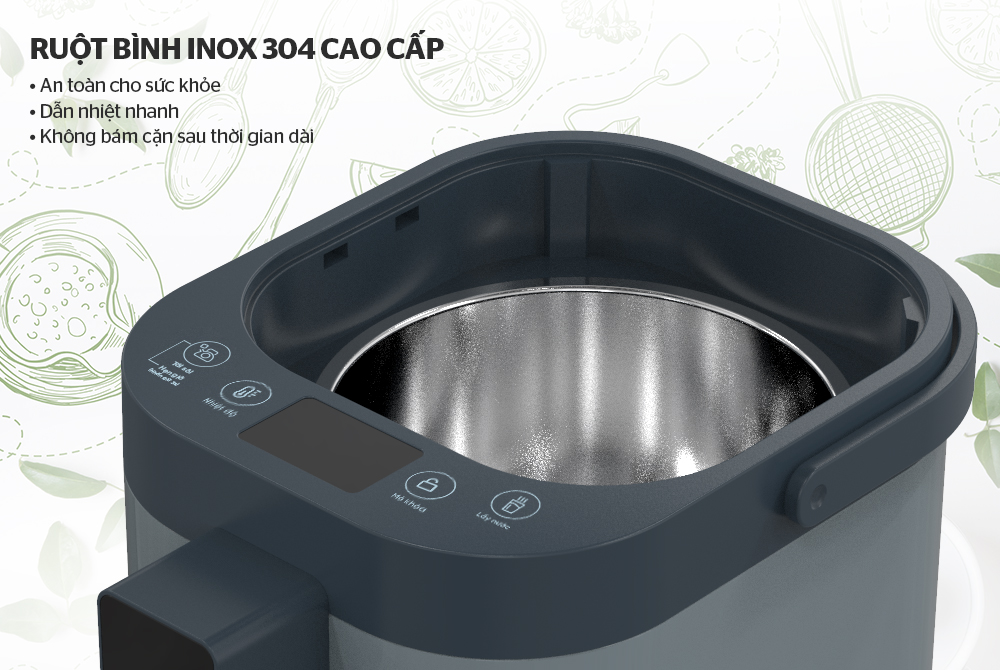 Ruột bình Inox 304 truyền nhiệt tốt, hỗ trợ đun nước hiệu quả