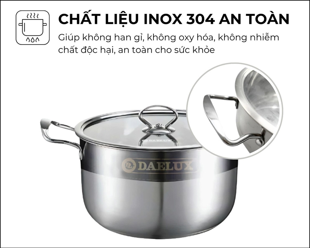 Chất liệu Inox 304 bền bỉ, an toàn cho sức khỏe