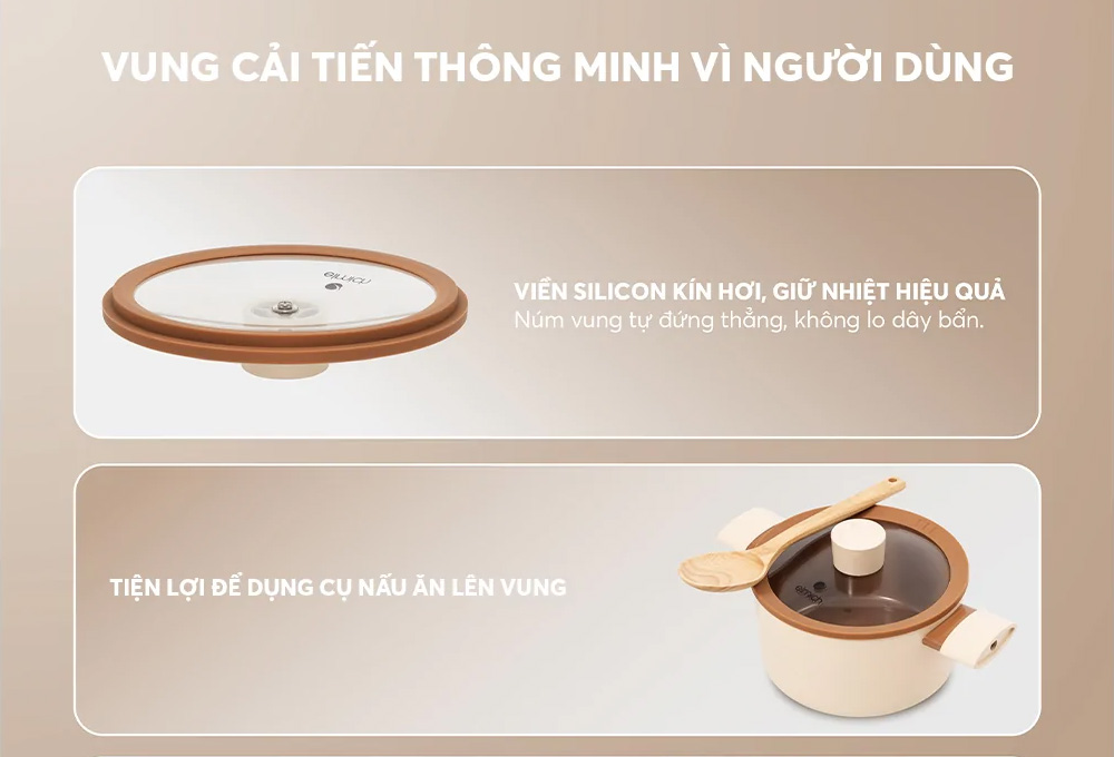 Bộ Nồi Chống Dính Ceramic Elmich Mocha EL5243MC04 có vung cải tiến