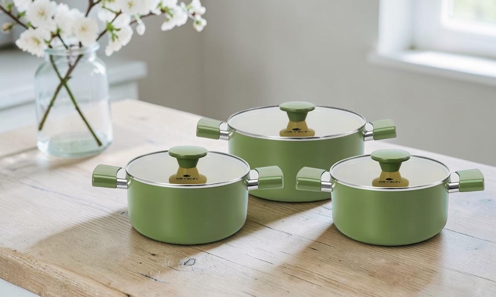 Bộ Nồi Chống Dính Ceramic Elmich Olive Classic EL5229OV03 Size 18, 20, 24cm