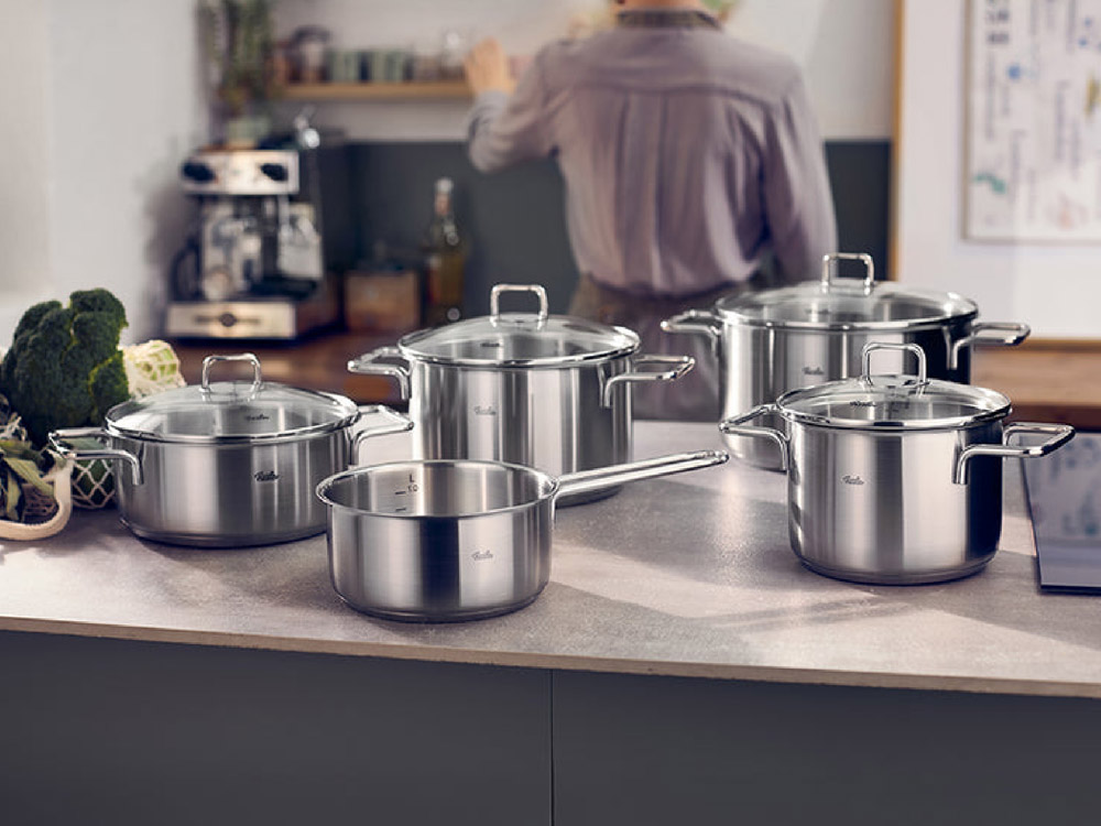 Bộ Nồi Fissler SatiTherm 5 Món Nắp Kính có bề mặt hoàn thiện mờ satin sang trọng