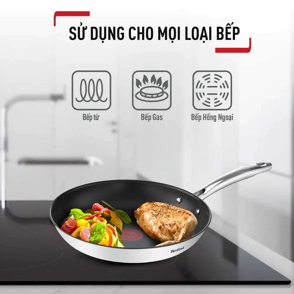 Chảo Chiên Inox Tefal Duetto Plus 26cm tương thích với nhiều loại bếp