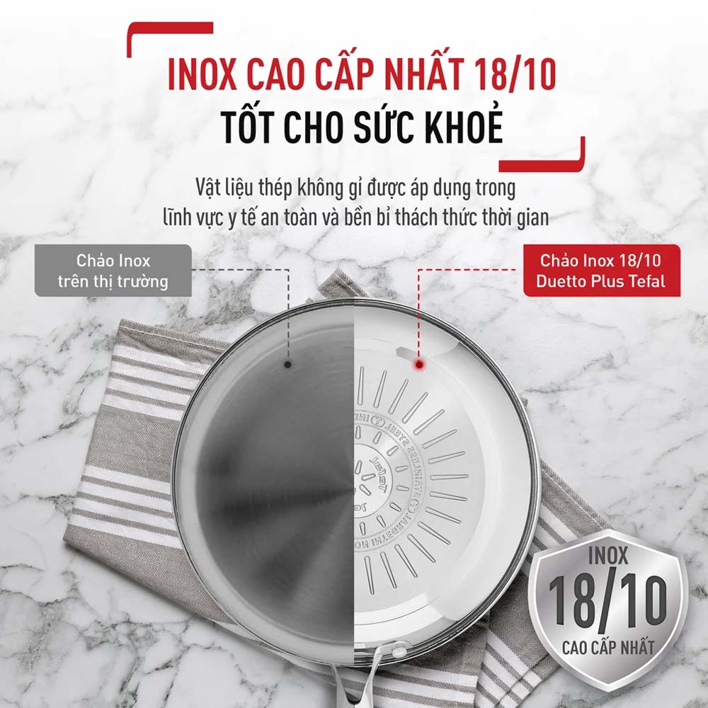 Chất liệu inox 18/10 bền bỉ, chống oxy hóa tốt
