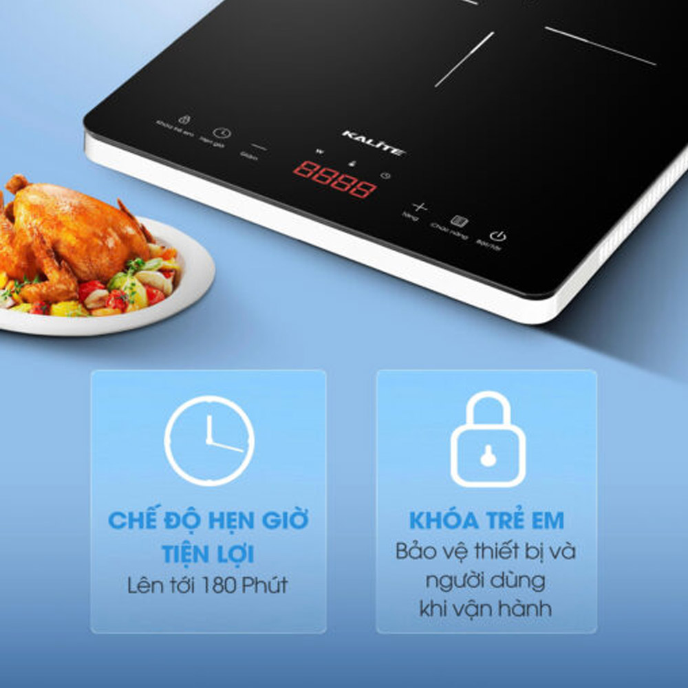 Bếp Từ Đơn Kalite Ultra H6 2000W hỗ trợ chế độ hẹn giờ và khóa trẻ em