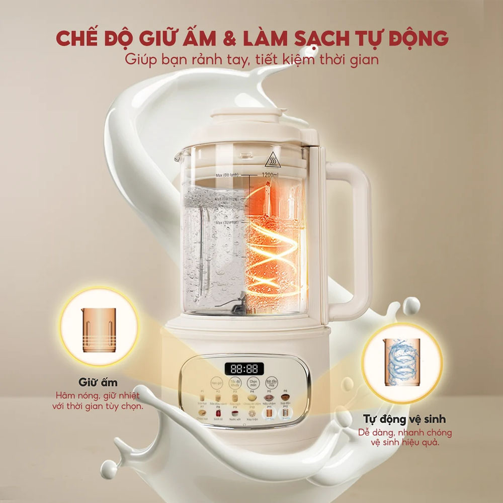 Máy Làm Sữa Hạt Masuto MSLovePlus tích hợp chế độ vệ sinh