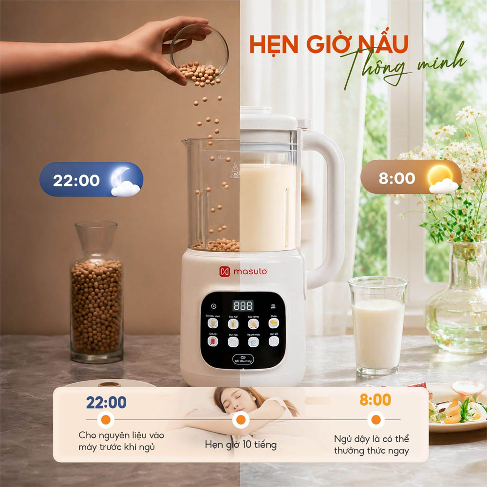 Máy Làm Sữa Hạt Masuto MSLOVESMART hỗ trợ tính năng hẹn giờ