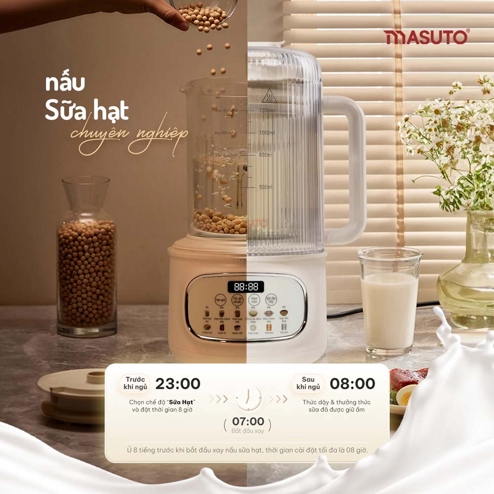 Máy Làm Sữa Hạt Masuto MSLovePlus tích hợp chế độ hẹn giờ