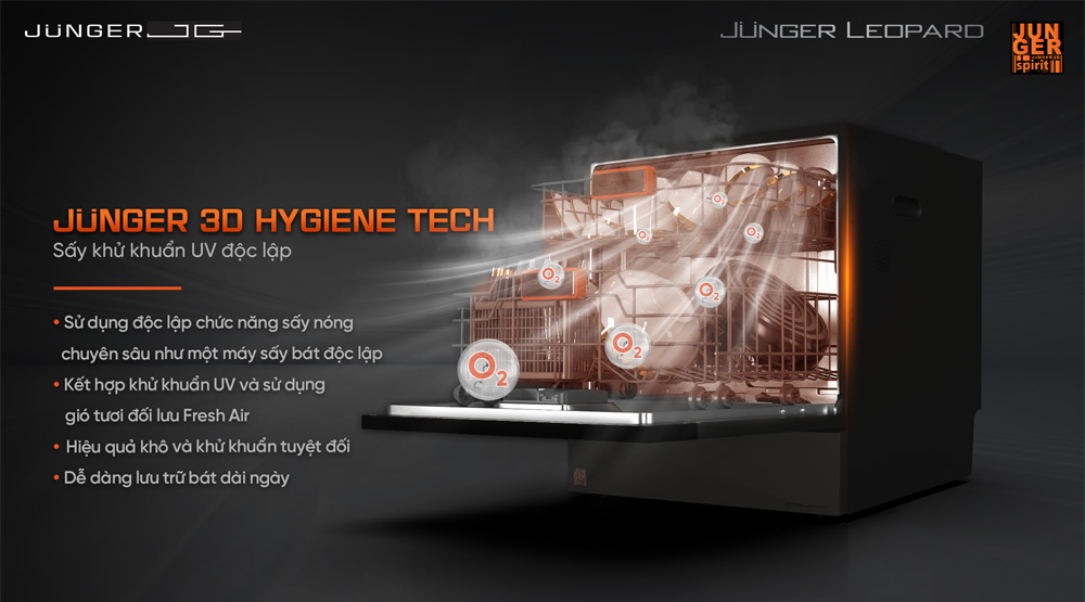 Chương trình sấy độc lập Junger 3D Hygiene Tech giúp bát đĩa luôn khô ráo