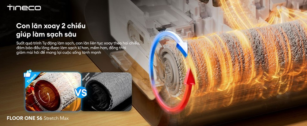 Máy Hút Bụi Tineco Floor One S6 Stretch Max có thiết kế con lăn xoay 2 chiều
