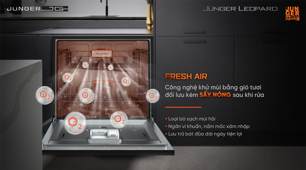 Máy Rửa Bát Junger Leopard DWJ-136-VG tích hợp công nghệ Fresh Air 
