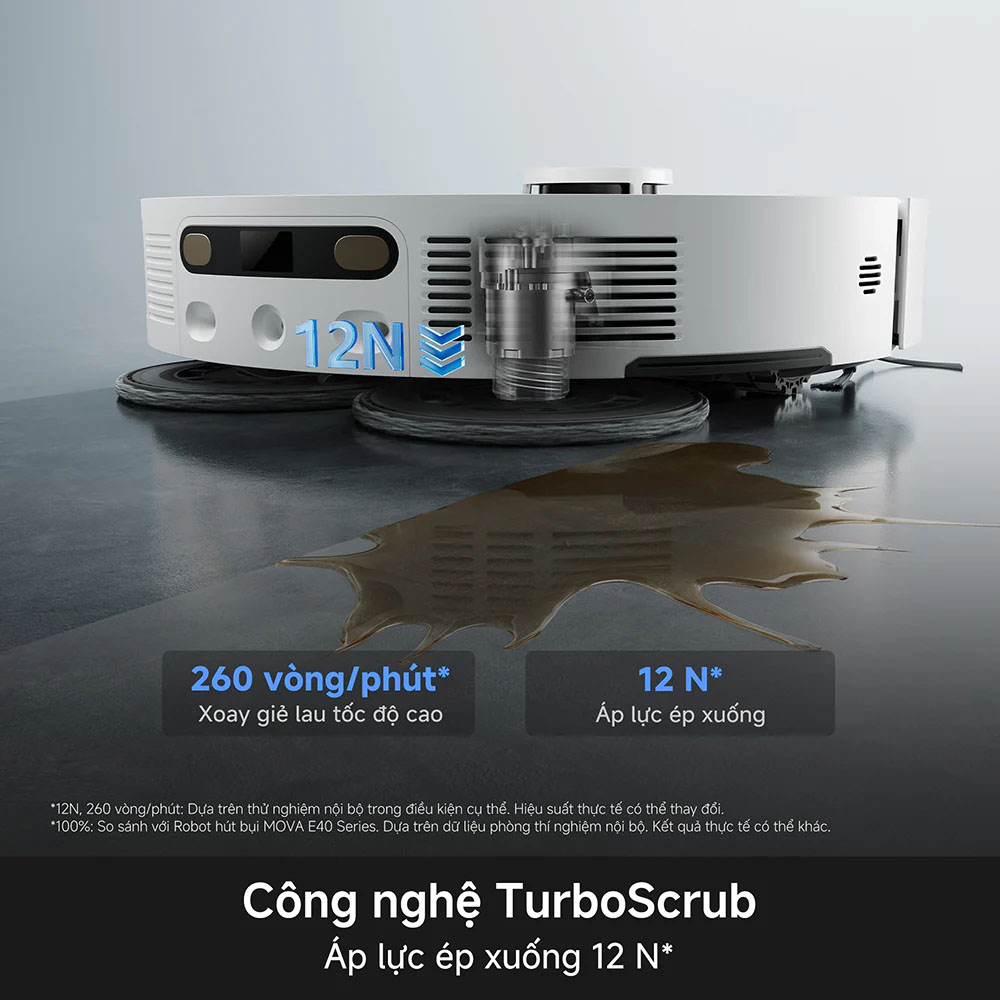 Mova E50 Ultra tích hợp công nghệ lau TurboScrub áp lực 12N